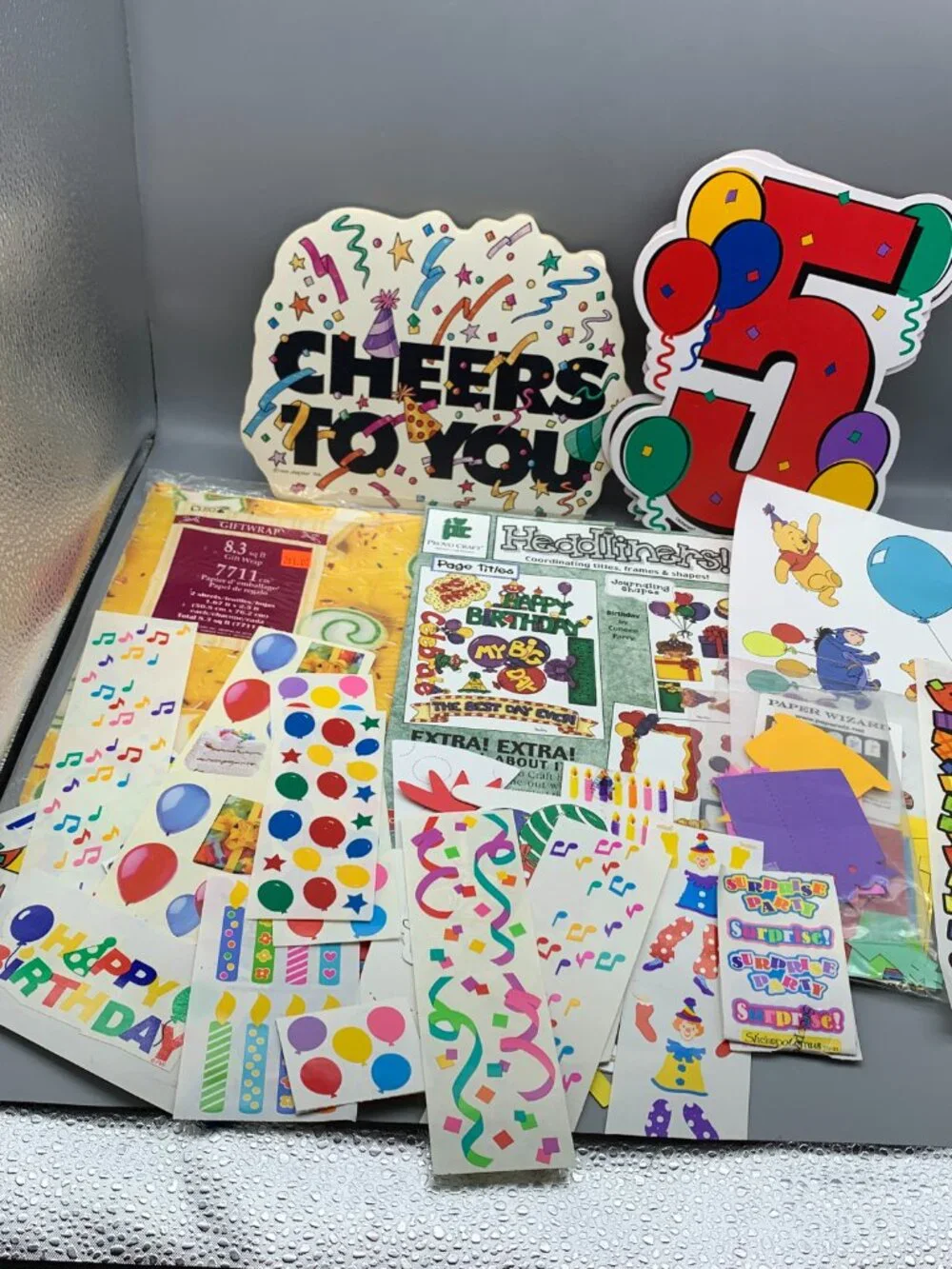 Assortment of Birthday Themed Stickers/Cut-outs/Wrapping Paper/Frames Crafting